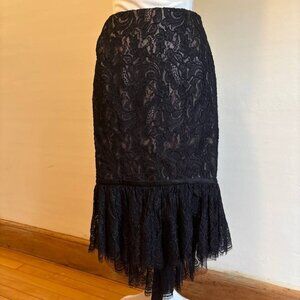CARMEN MARC VALVO SIGNATURE Black Lace Fishtail Pencil Skirt Sz S